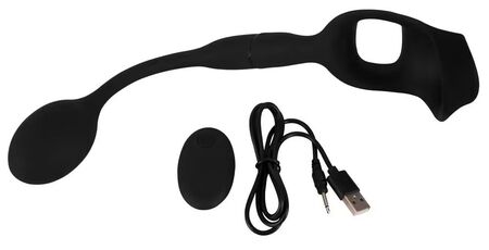 Черное виброкольцо с анальной пробкой Cock Ring with RC Butt Plug